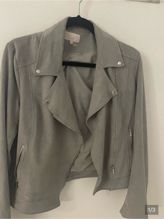 1. State Jackets & Blazers - 1.STATE Gray Faux Suede Moto Jacket Biker Asymmetrical Zip Women M